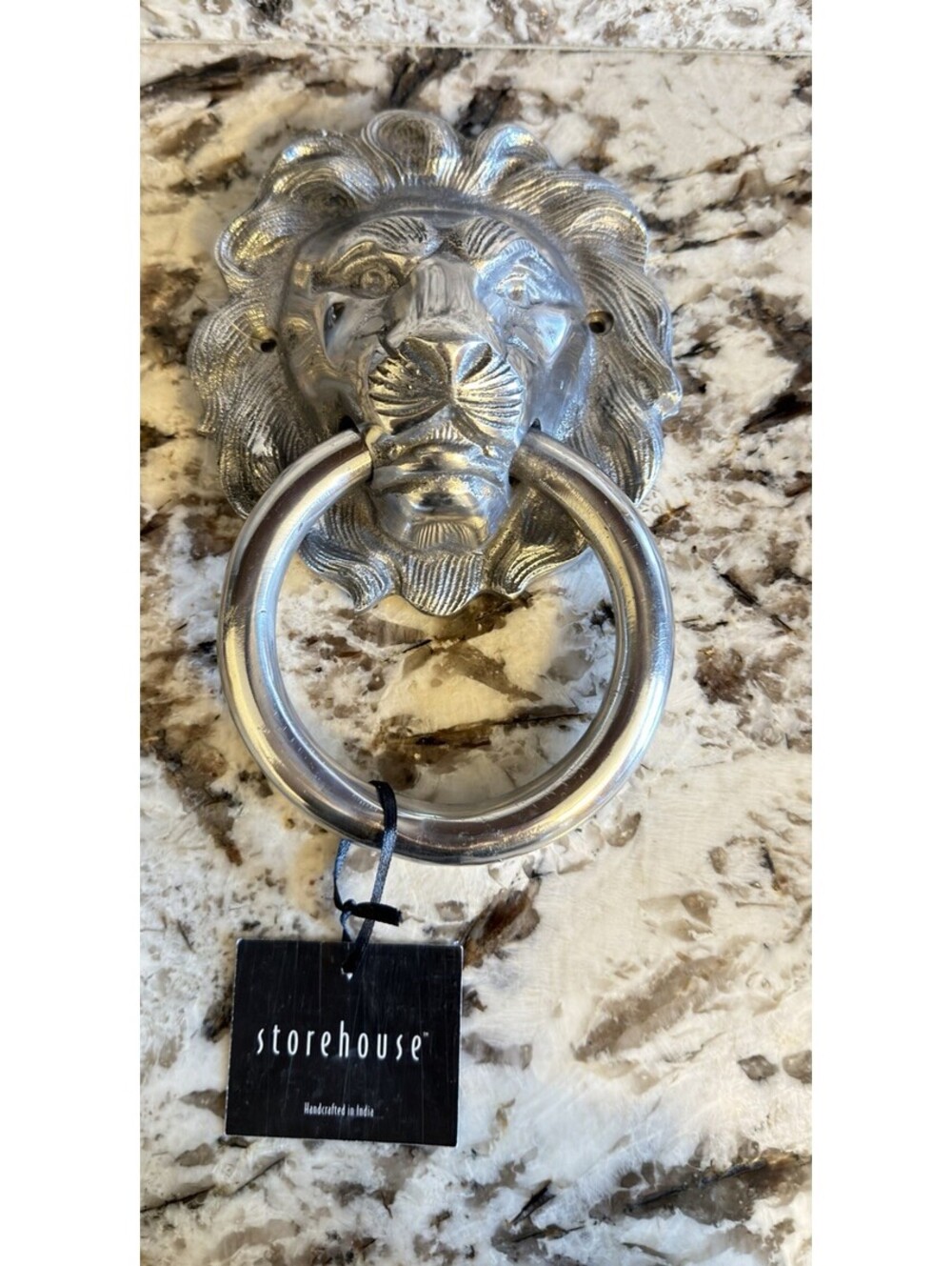 New with Tag Domain Solid Metal Lion Head Door Knocker Silver 9.5"